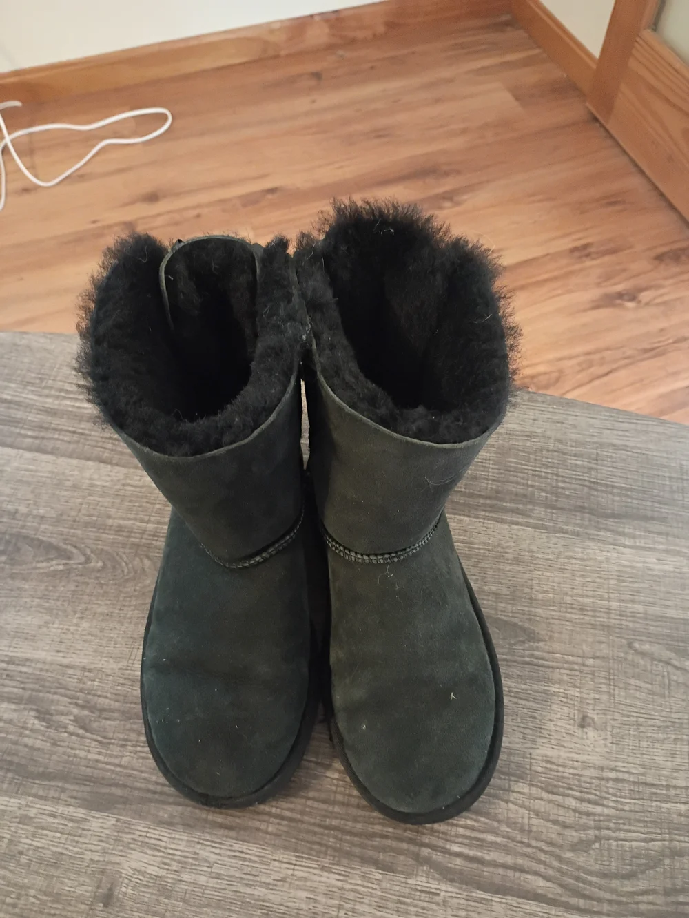 UGG Girl's Black Suede Shearling-Lined Short Boots